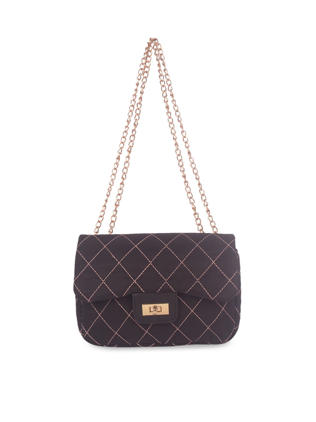 

Bagkok Black Checked PU Structured Shoulder Bag with Quilted