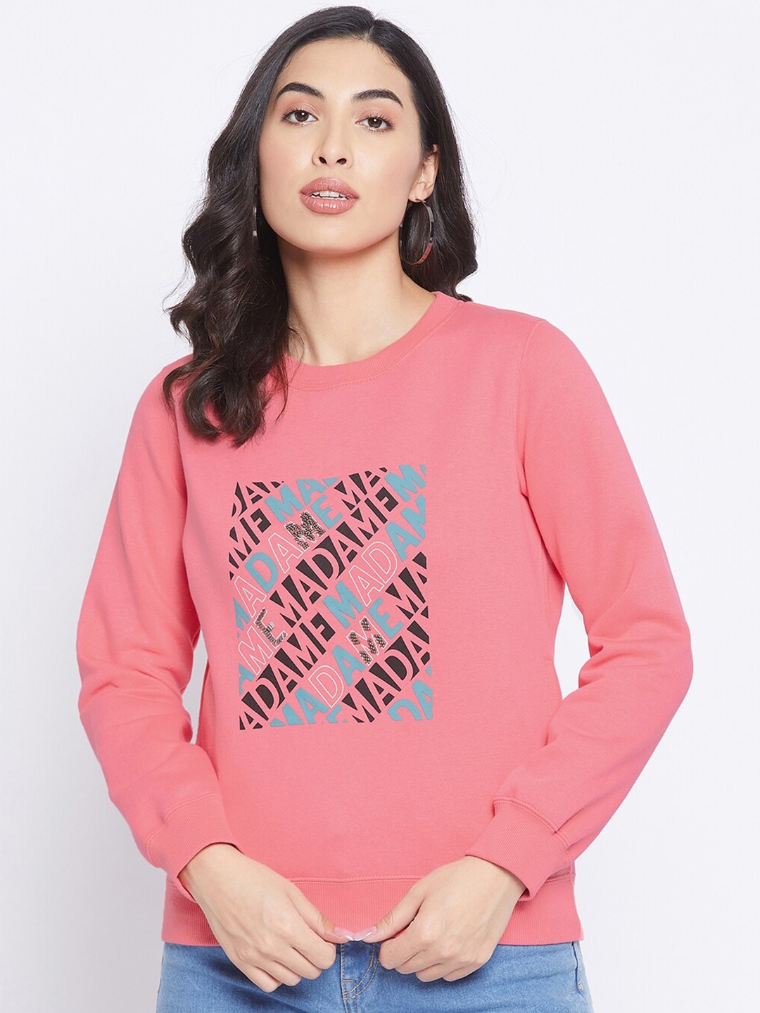 

Madame Women Peach-Coloured Printed Sweatshirt
