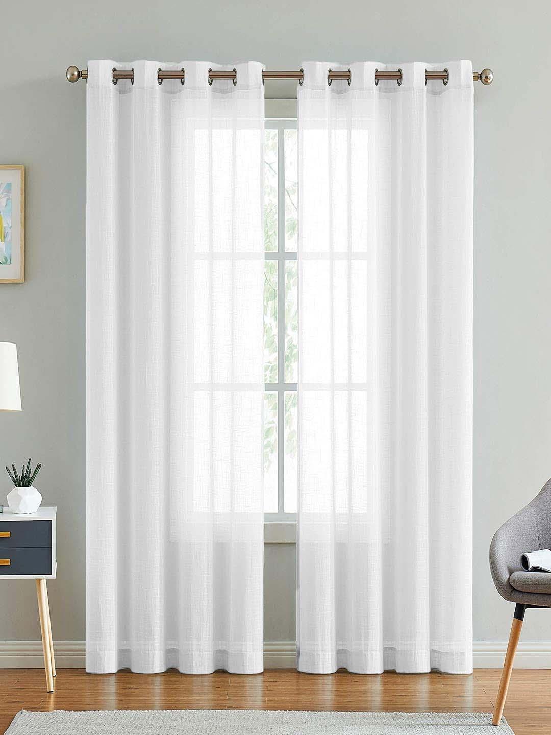 

LINENWALAS Happy Sleeping Set Of 2 White Sheer Door Curtains
