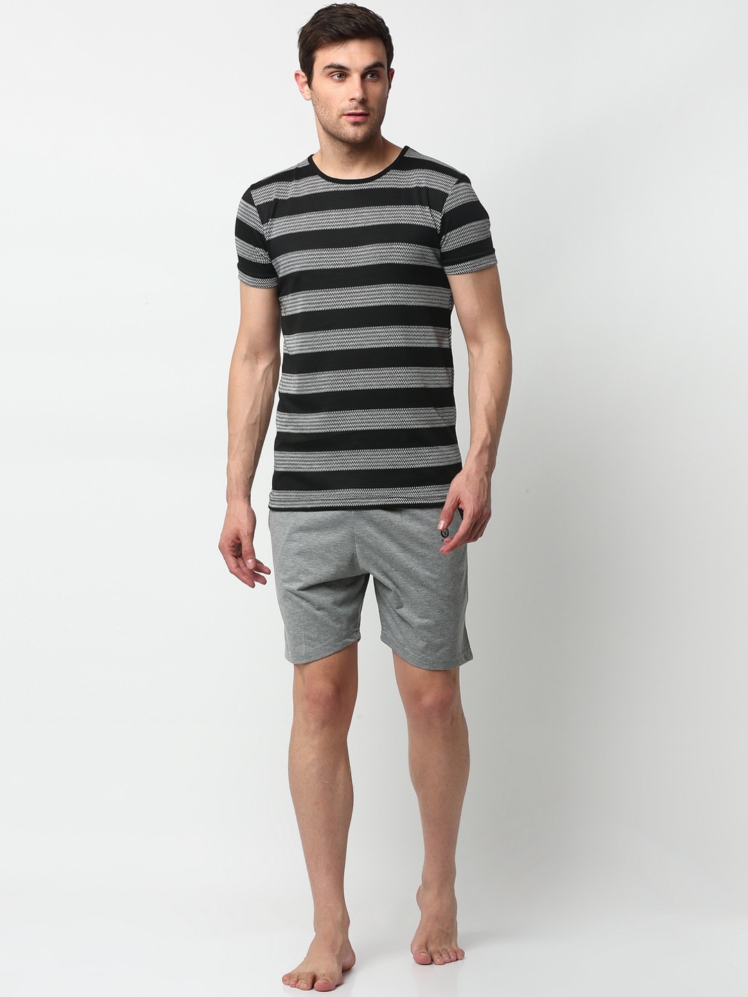 

VIMAL JONNEY Men Black & Grey Striped Night suit