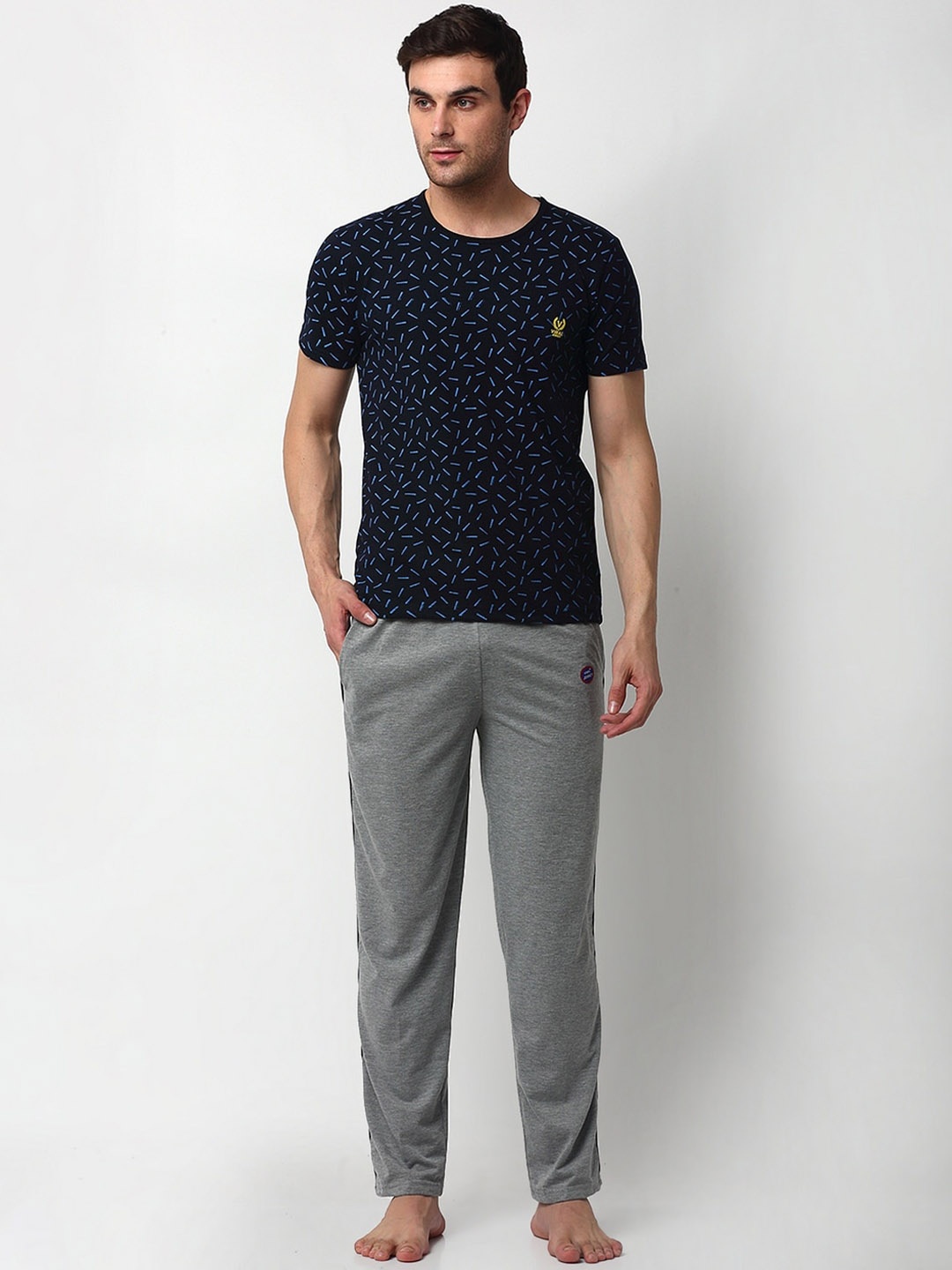 

VIMAL JONNEY Men Navy Blue & Grey Printed Night Suit