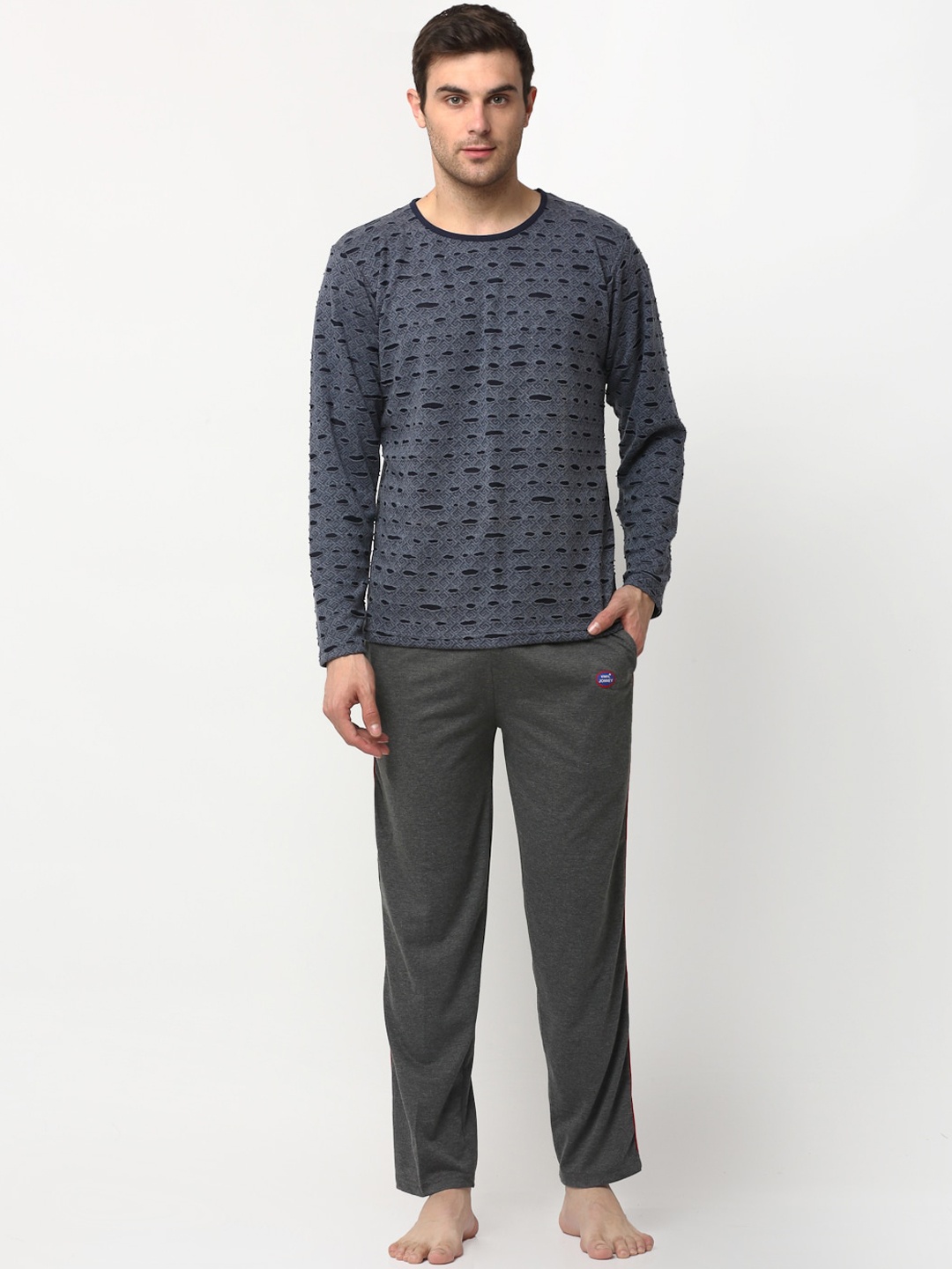 

VIMAL JONNEY Men Navy Blue & Grey Printed Night suit