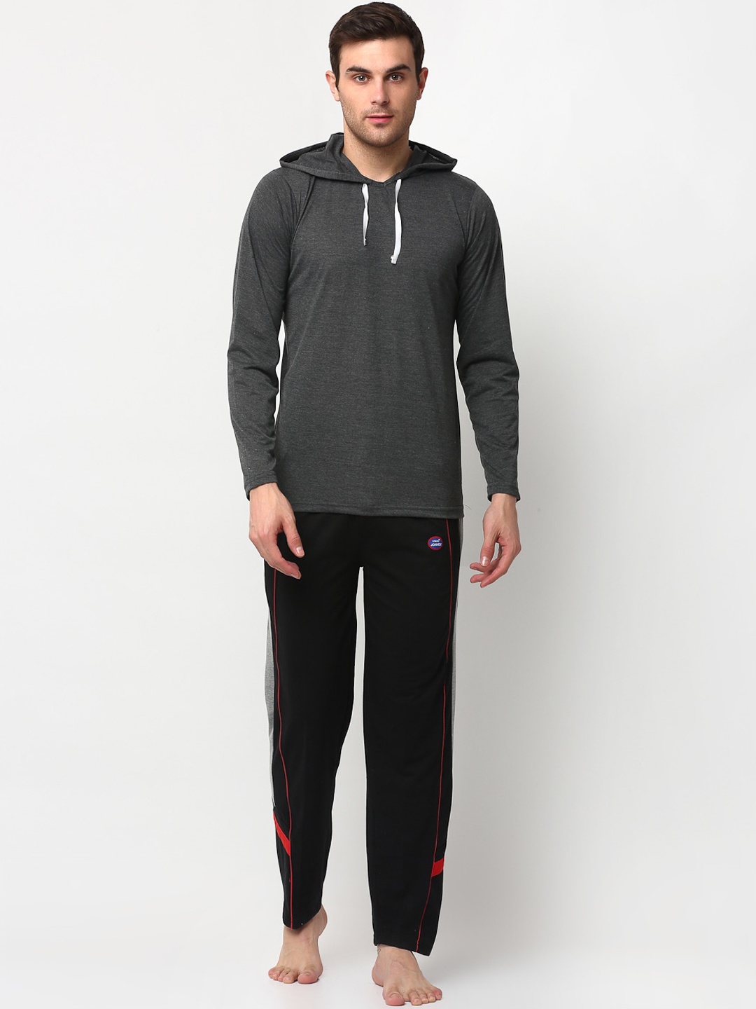 

Vimal Jonney Men Grey & Black Pure Cotton Tracksuit