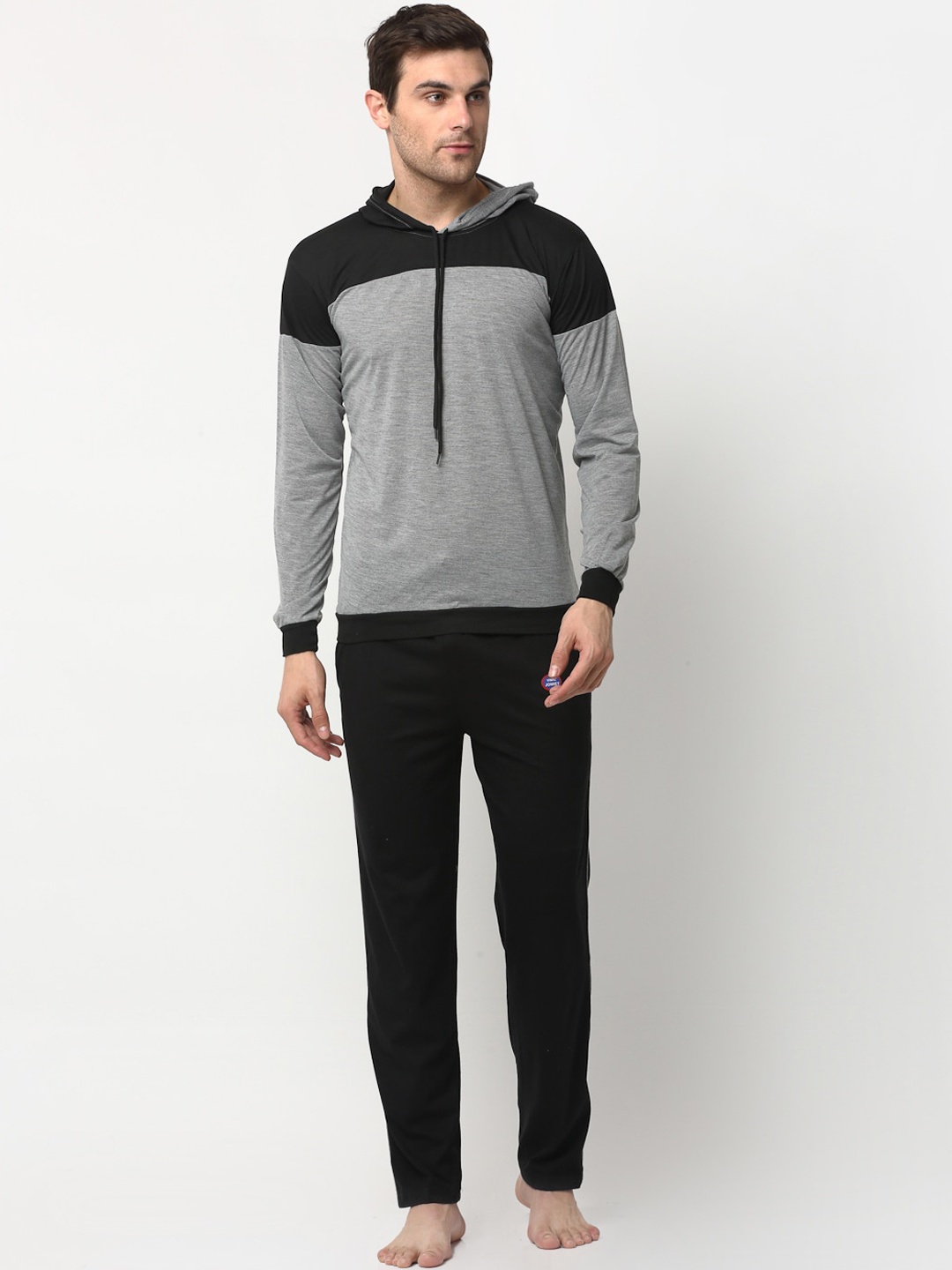 

MACK JONNEY Men Grey & Black Cotton Blend Track Suit