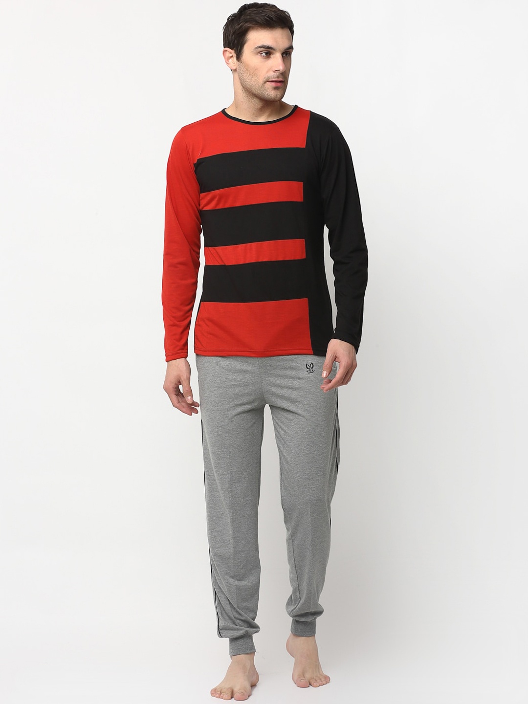 

Vimal Jonney Men Red & Grey Cotton Blend Track Suit