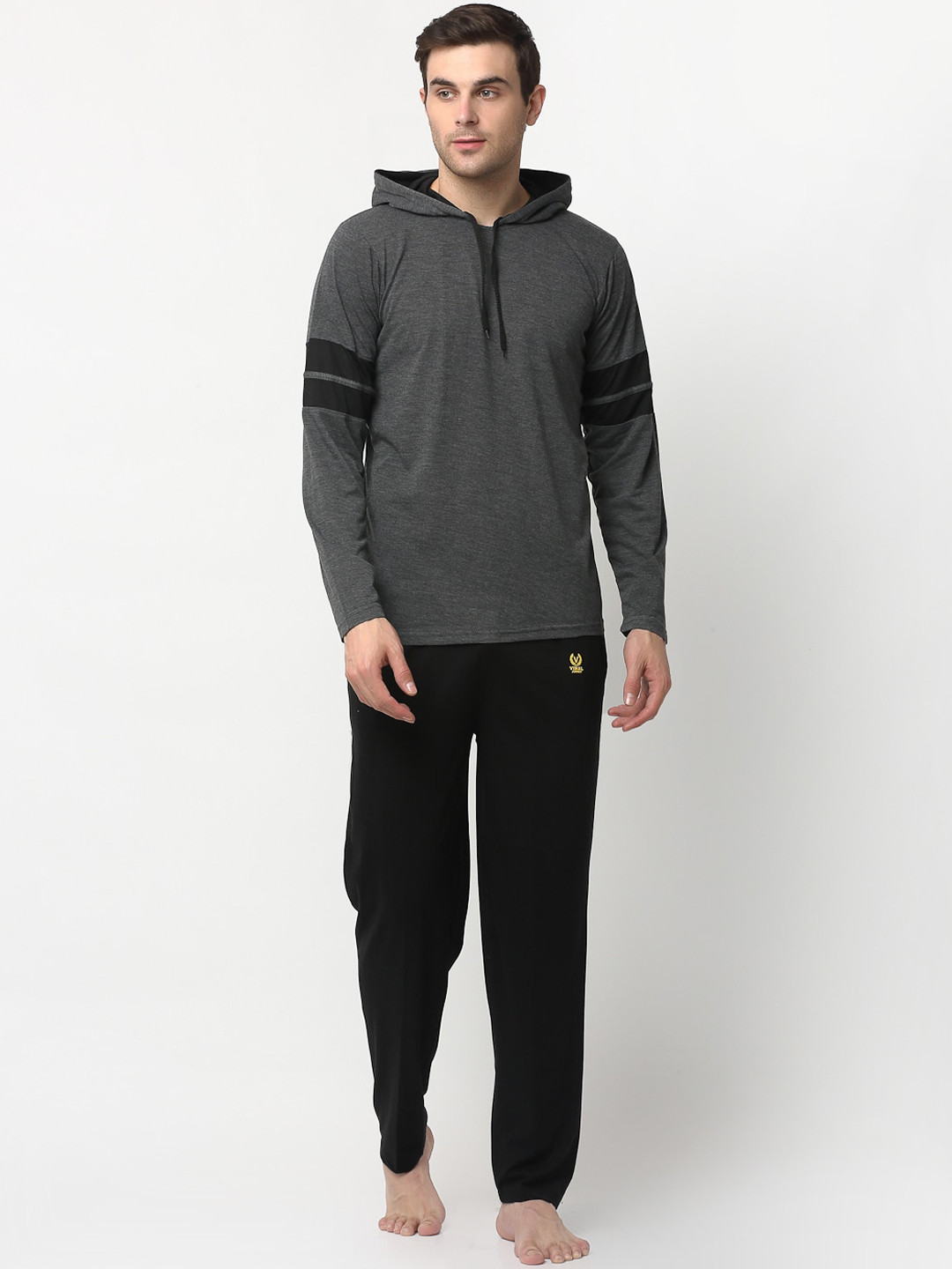 

MACK JONNEY Men Grey & Black Pure Cotton Tracksuit