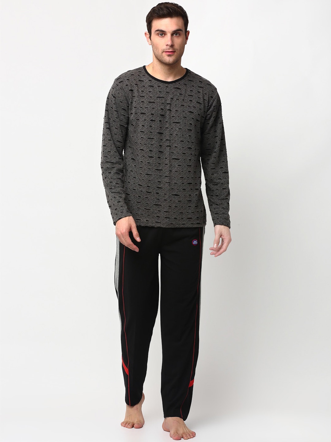 

VIMAL JONNEY Men Black & Grey Striped Night suit