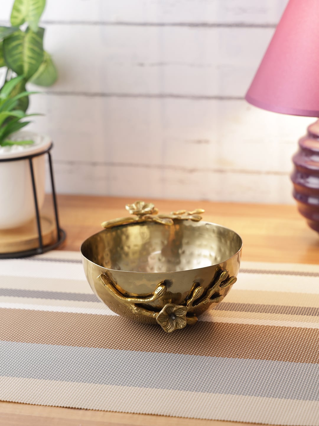 

Aapno Rajasthan Gold-Toned Floral Patterned Brass Serving Bowl