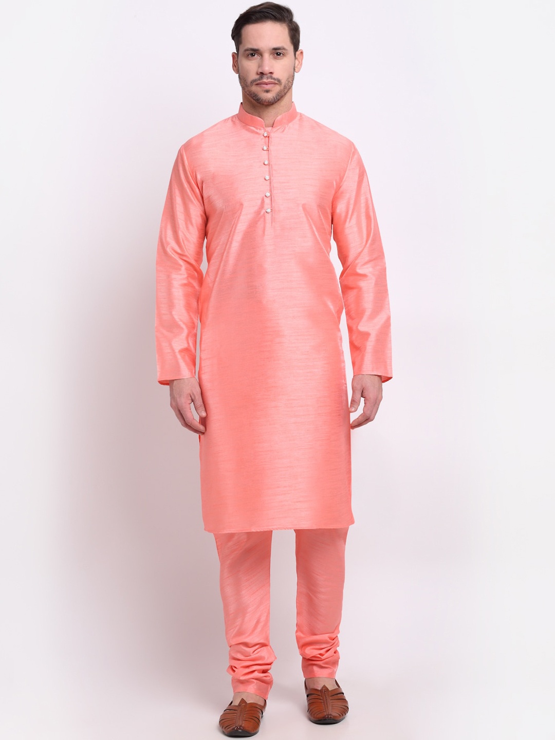 

KRAFT INDIA Men Pink Solid Regular Kurta with Churidar