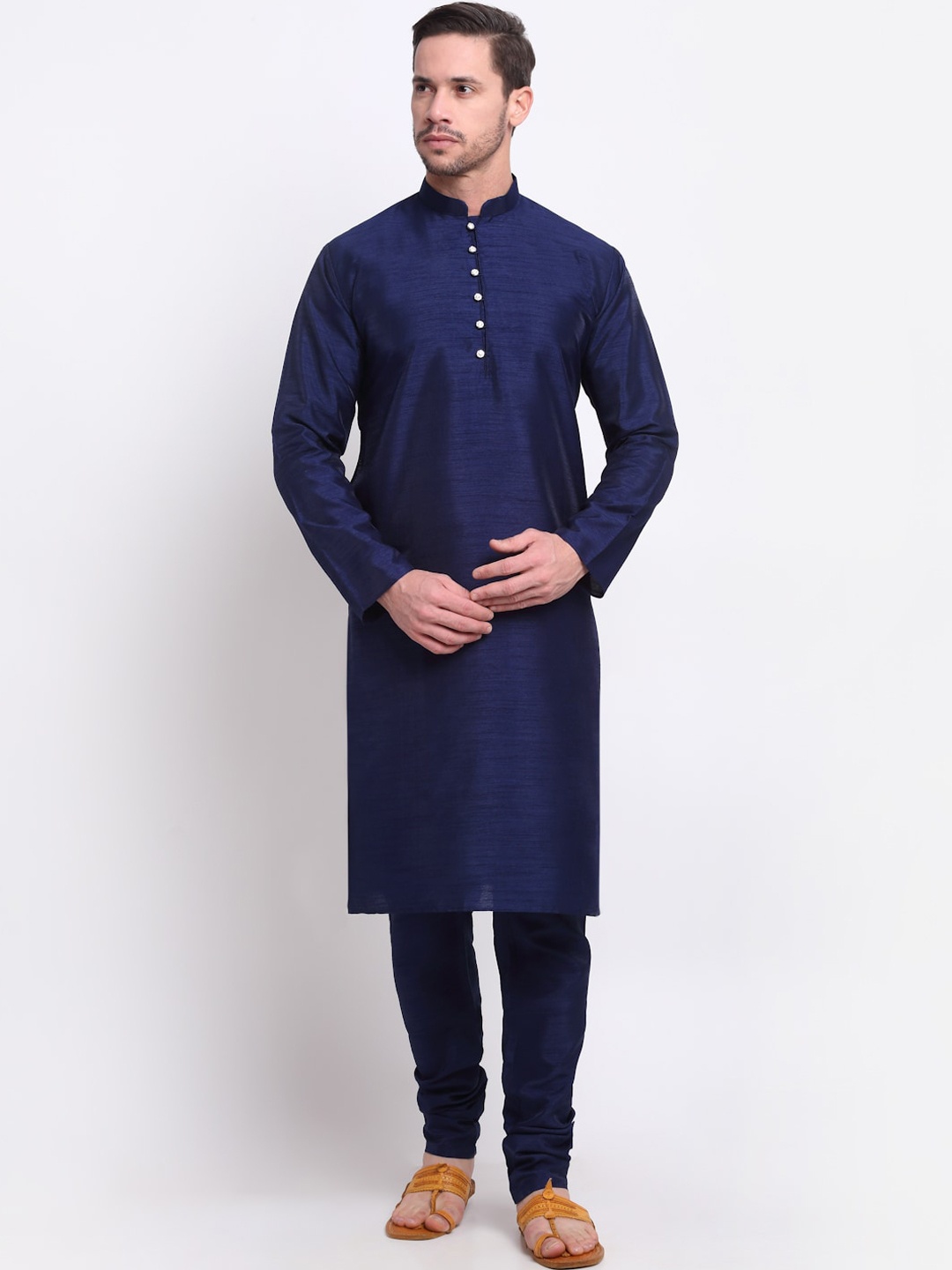 

KRAFT INDIA Men Navy Blue Pleated Kurta with Pyjamas