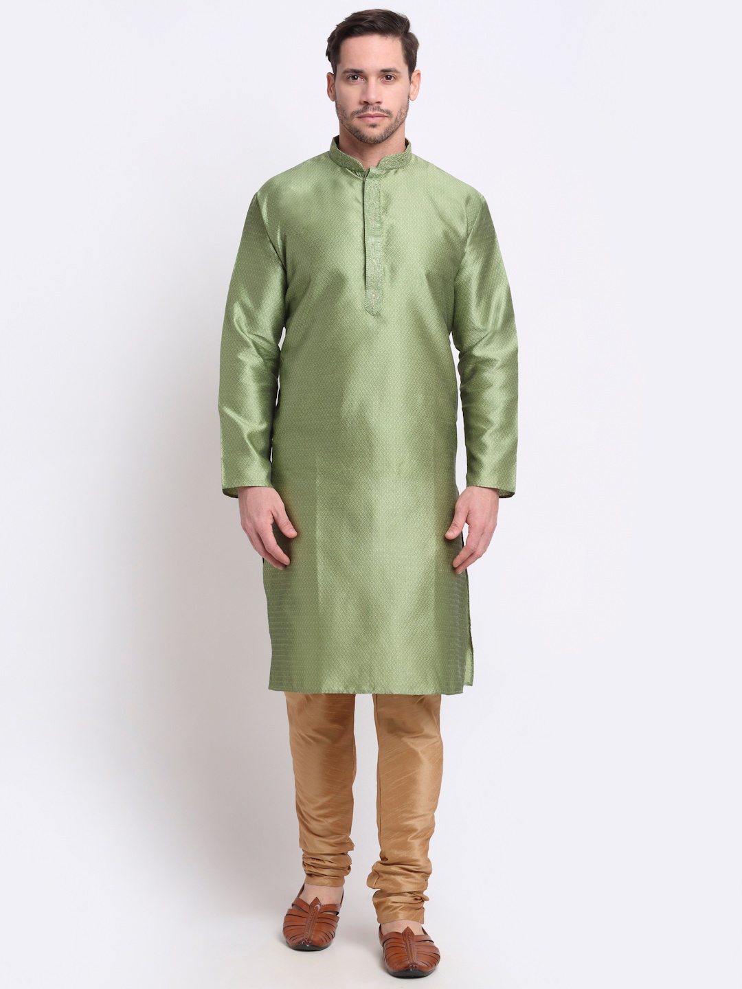 

KRAFT INDIA Men Olive Green Silk Blend Kurta