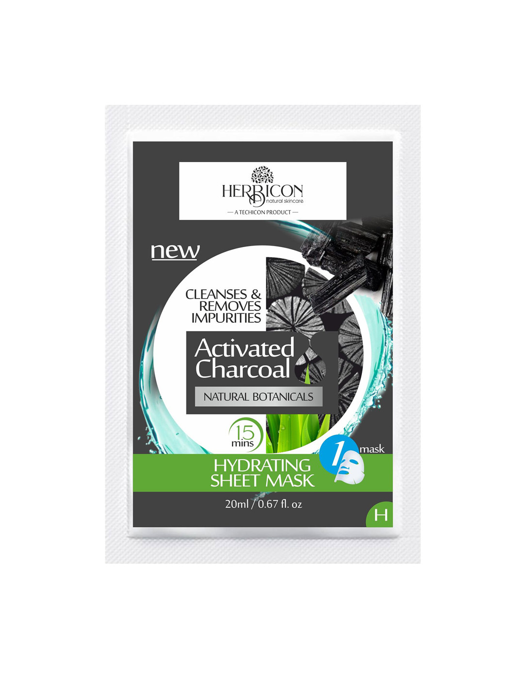 

HERBICON Activated Charcoal Face Sheet Mask for Detox Skin and Hydration - 20 g, Black