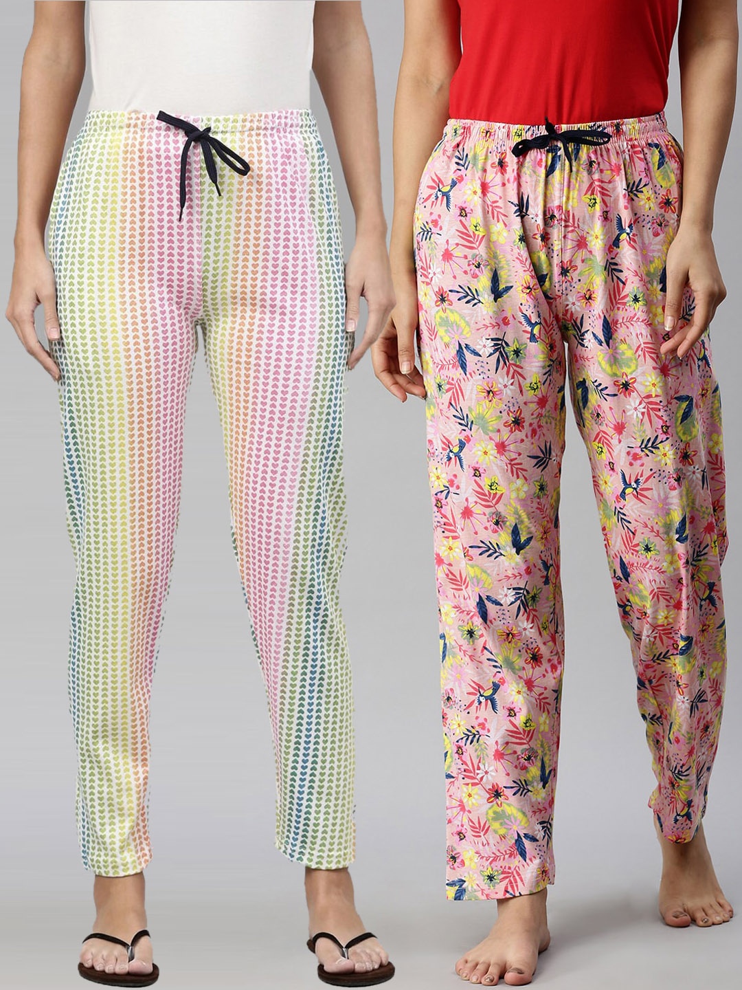

Kryptic Women Pack Of 2 Printed Pure Cotton Lounge Pants, Pink