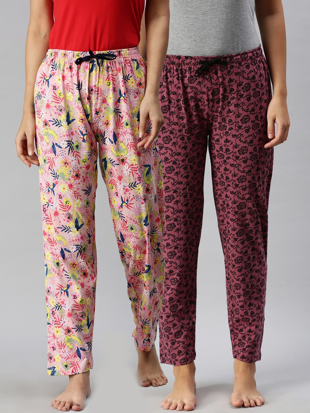 

Kryptic Women Pack of 2 Printed Pure Cotton Lounge Pants, Pink