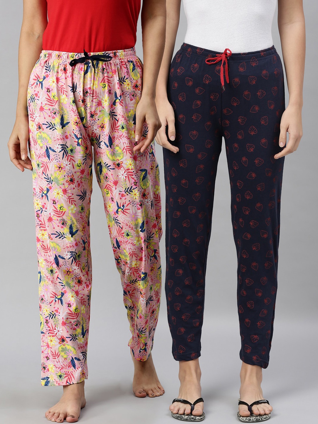 

Kryptic Women Pack Of 2 Printed Pure Cotton Lounge Pants, Pink