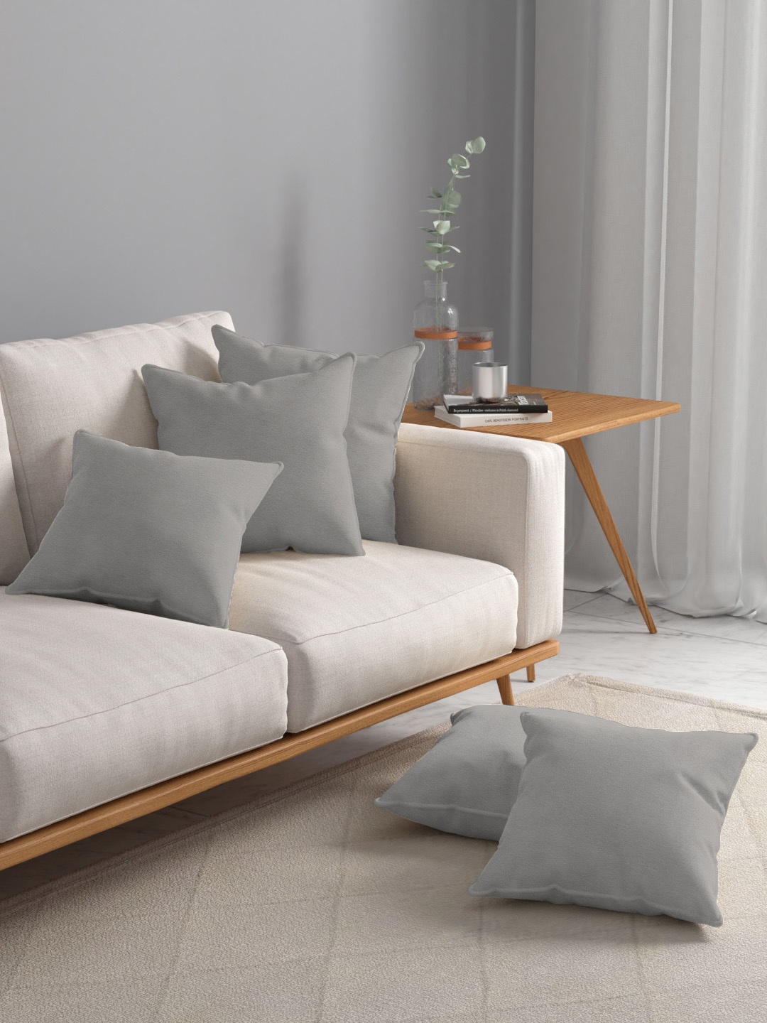 ROSARA HOME Grey Set of 5 Velvet Square Cushion Covers