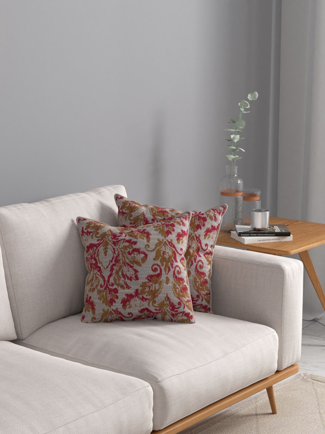 

ROSARA HOME Rust & Grey Set of 2 Ethnic Motifs Square Cushion Covers