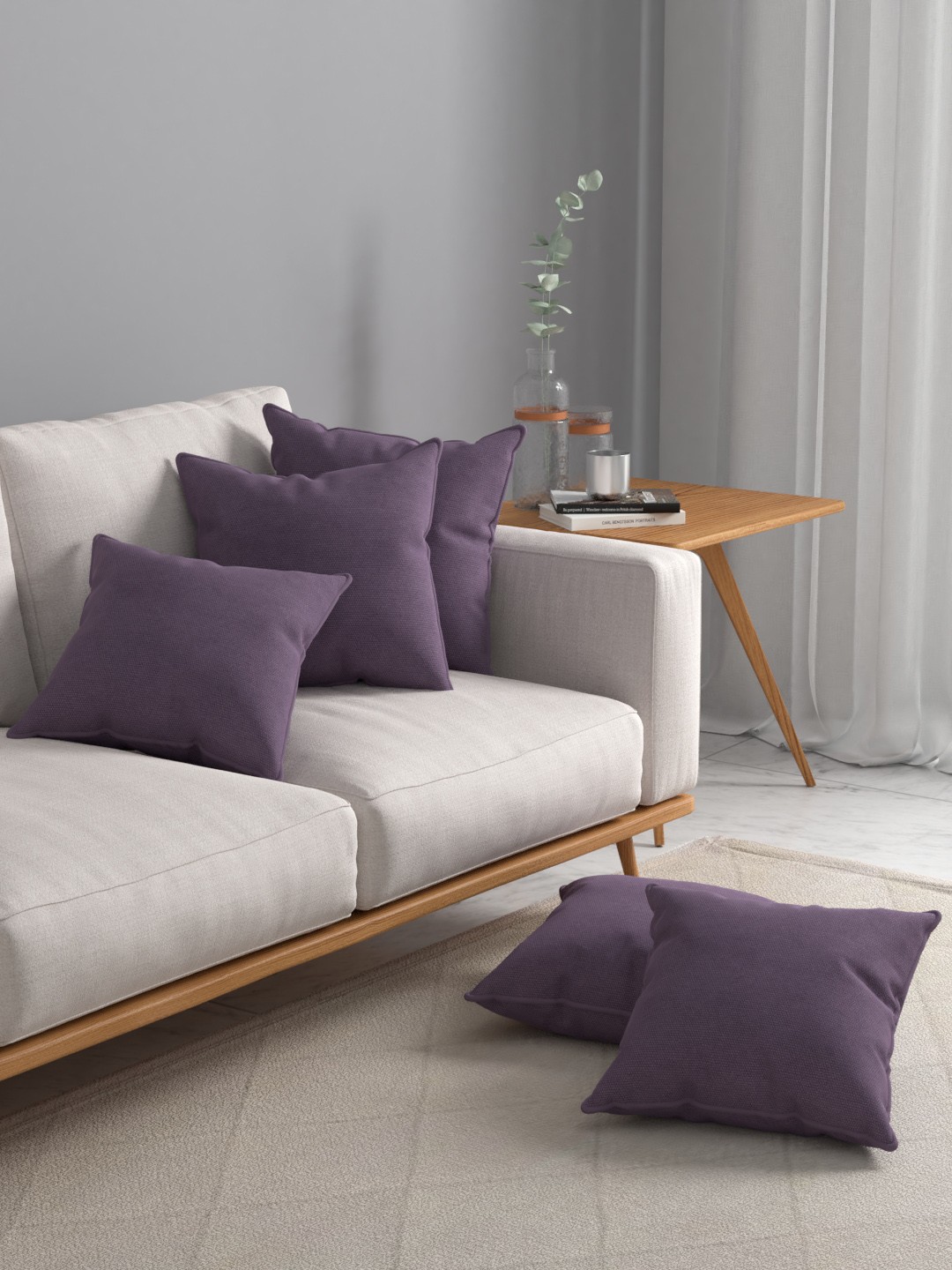 

ROSARA HOME Lavender Set of 5 Velvet Square Cushion Covers