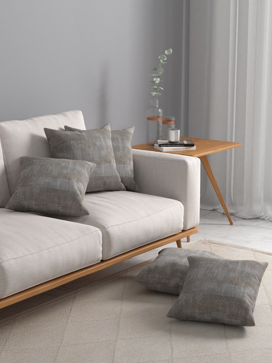 

ROSARA HOME Beige & Grey Set of 5 Square Cushion Covers