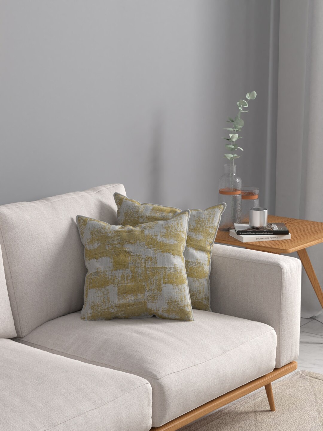 

ROSARA HOME Grey & Mustard Set of 2 Square Cushion Covers