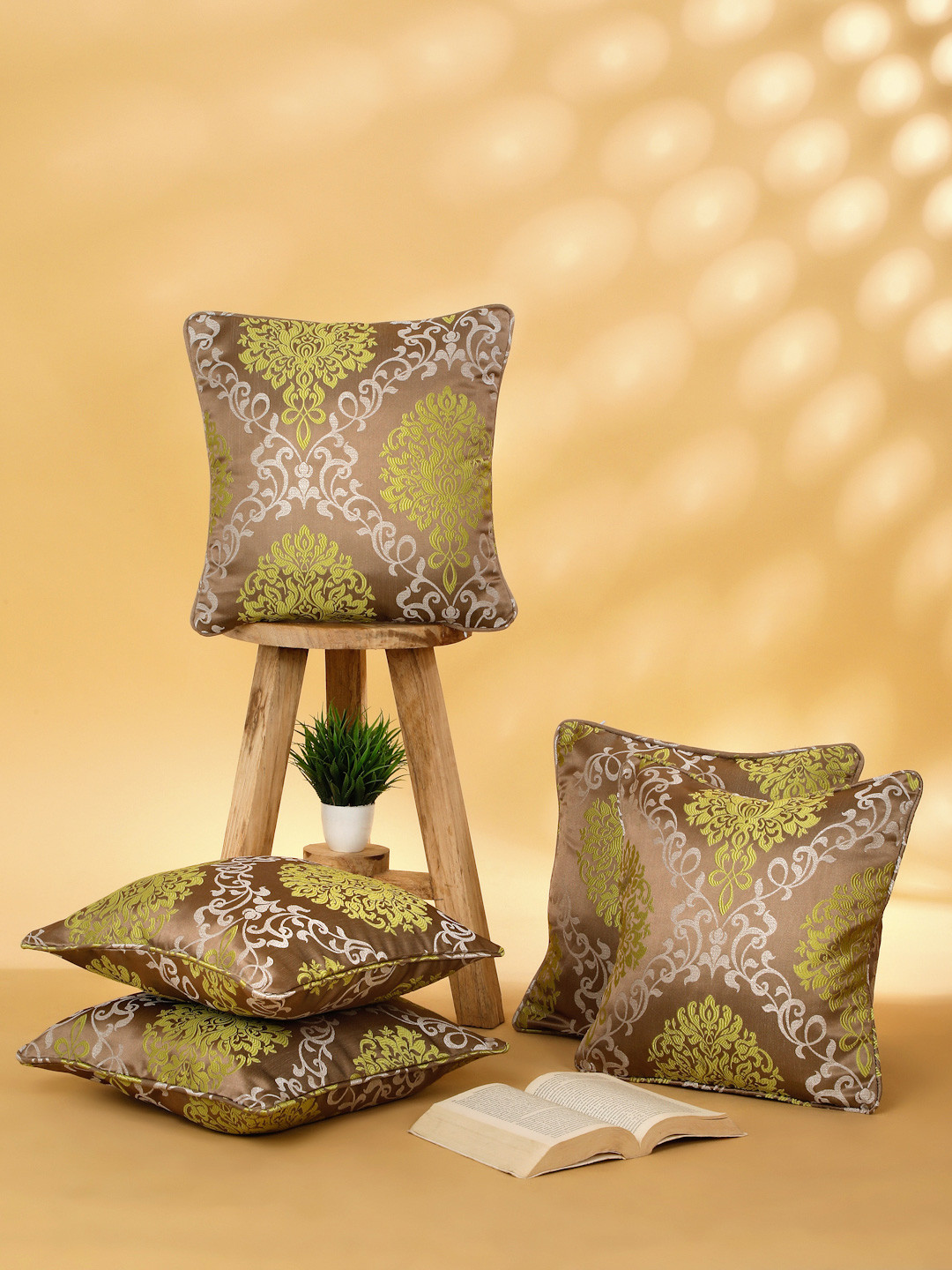 

ROSARA HOME Green & Grey Set of 5 Ethnic Motifs Square Cushion Covers