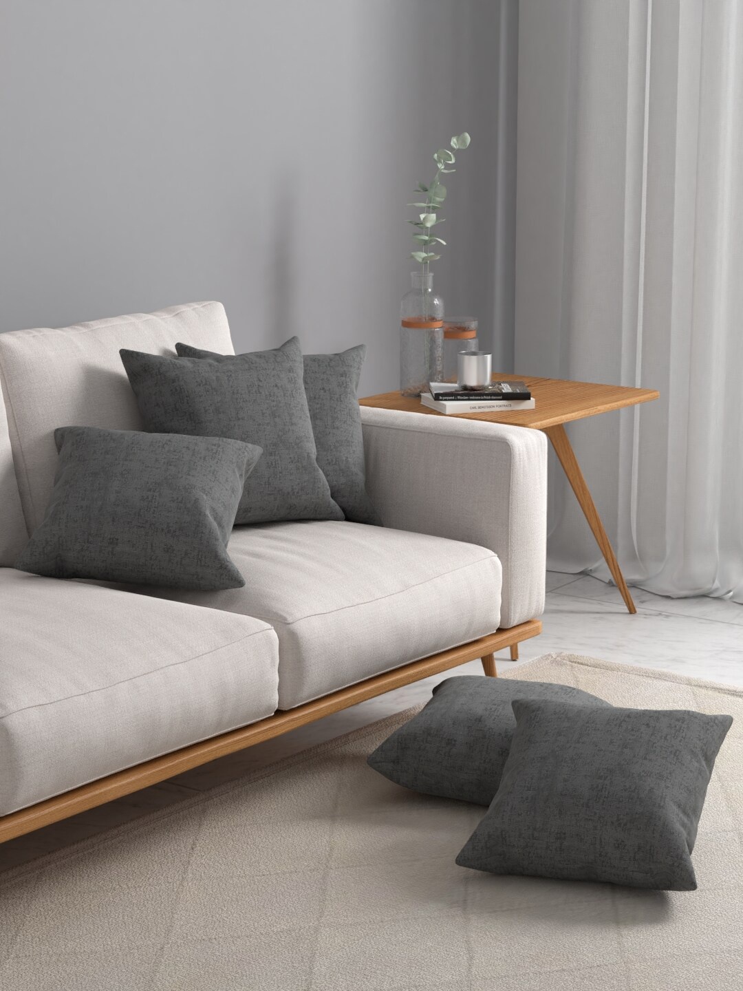 

ROSARA HOME Grey Set of 5 Square Cushion Covers