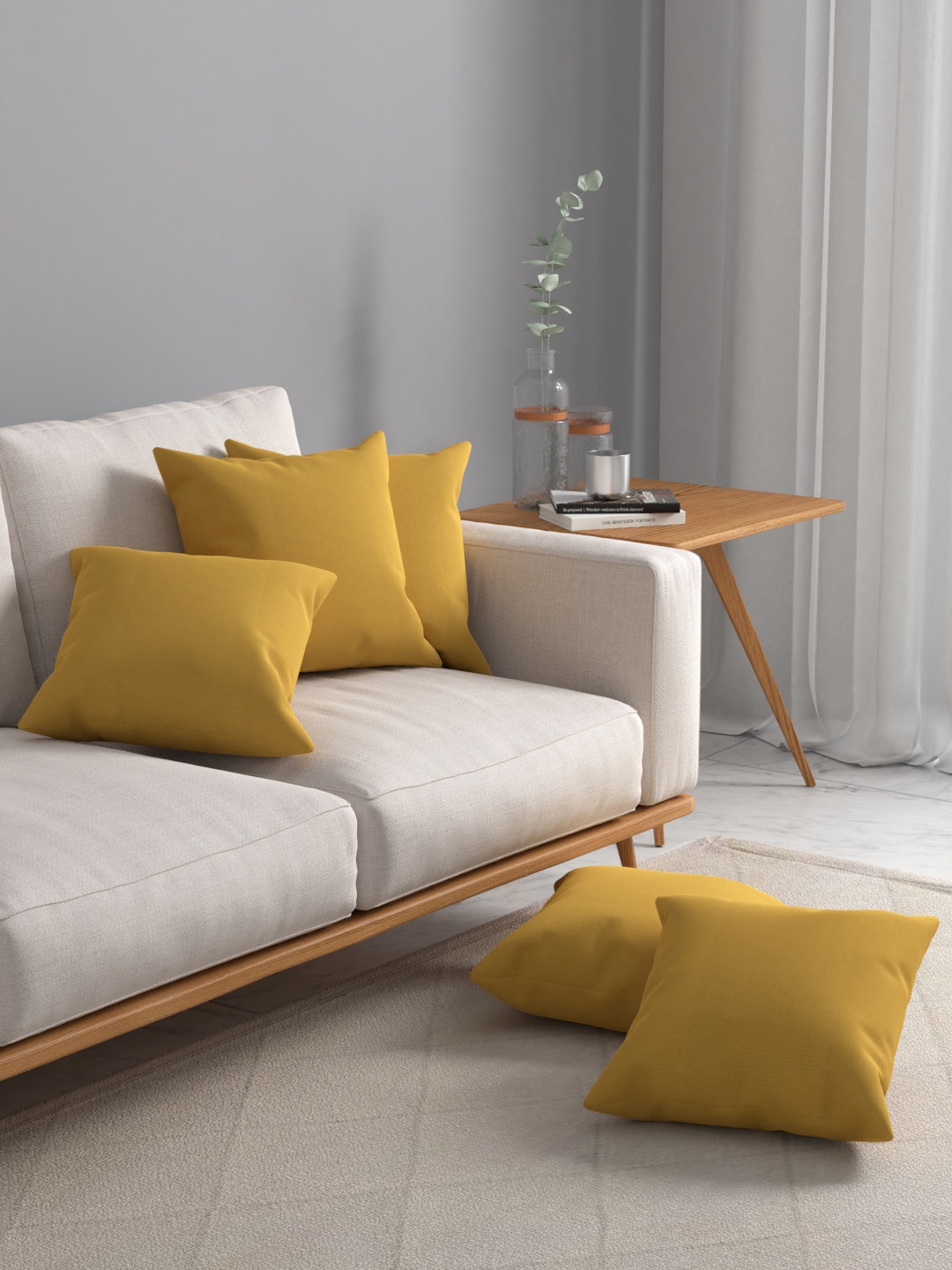 

ROSARA HOME Mustard Set of 5 Square Cushion Covers