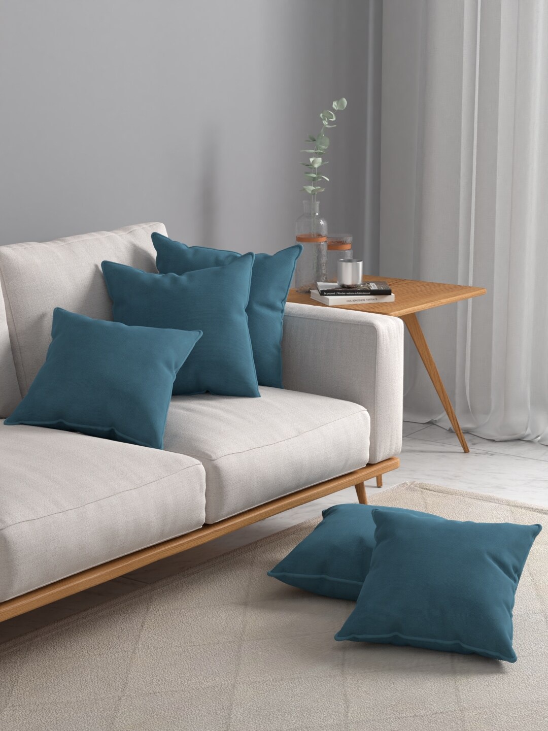 

ROSARA HOME Set of 5 Teal Velvet Square Cushion Covers
