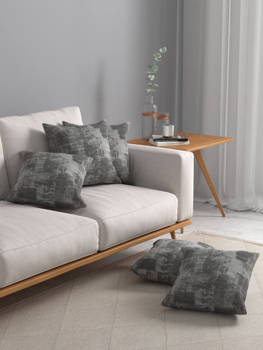 

ROSARA HOME Grey Set of 5 Abstract Square Cushion Covers