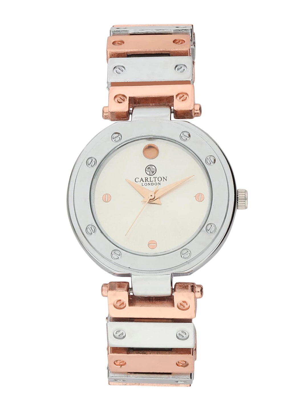 

Carlton London Silver-Toned Dial & Rose Gold Toned Stainless Steel Watch CL064SISIRS