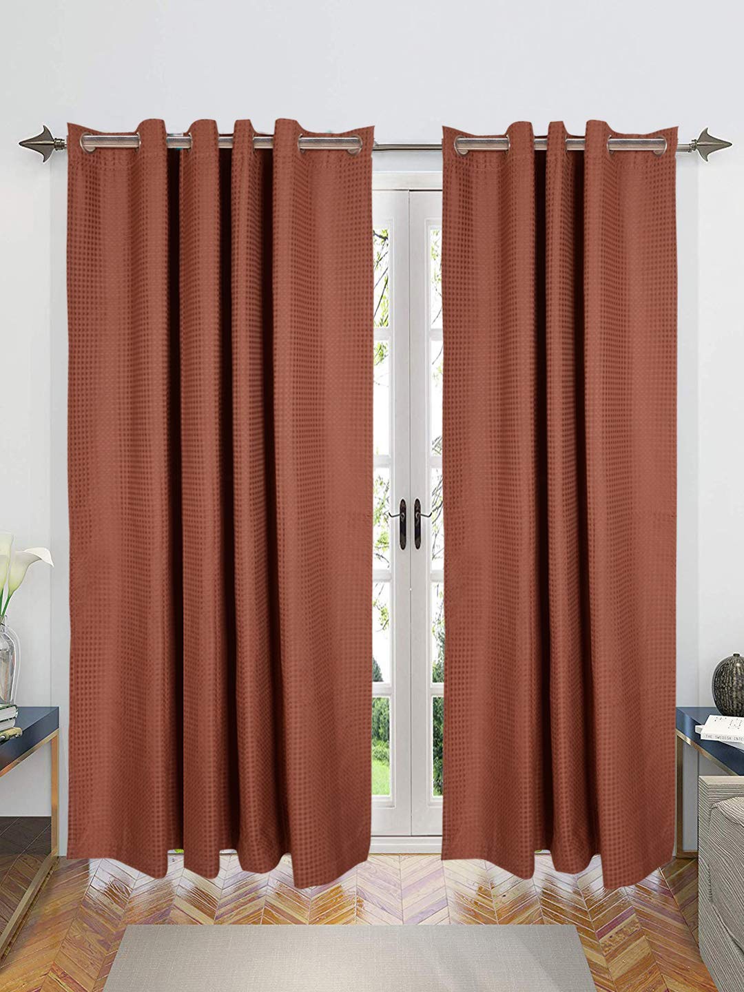 

Saral Home Waffle Cotton Set of 2 Brown Long Door Curtains