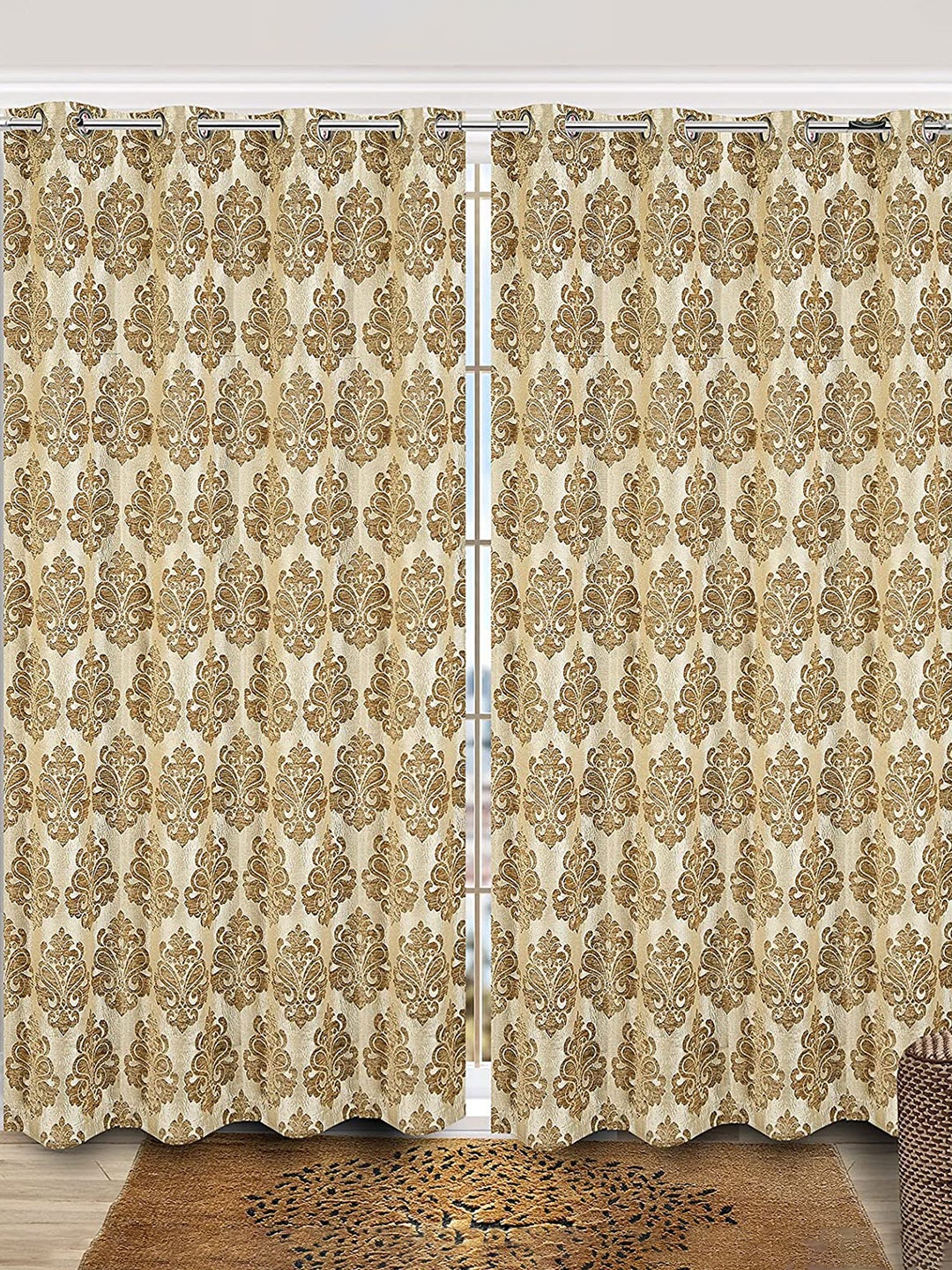 

Saral Home Medallion Chenille Blackout Set of 2 Long Door Curtains, Gold