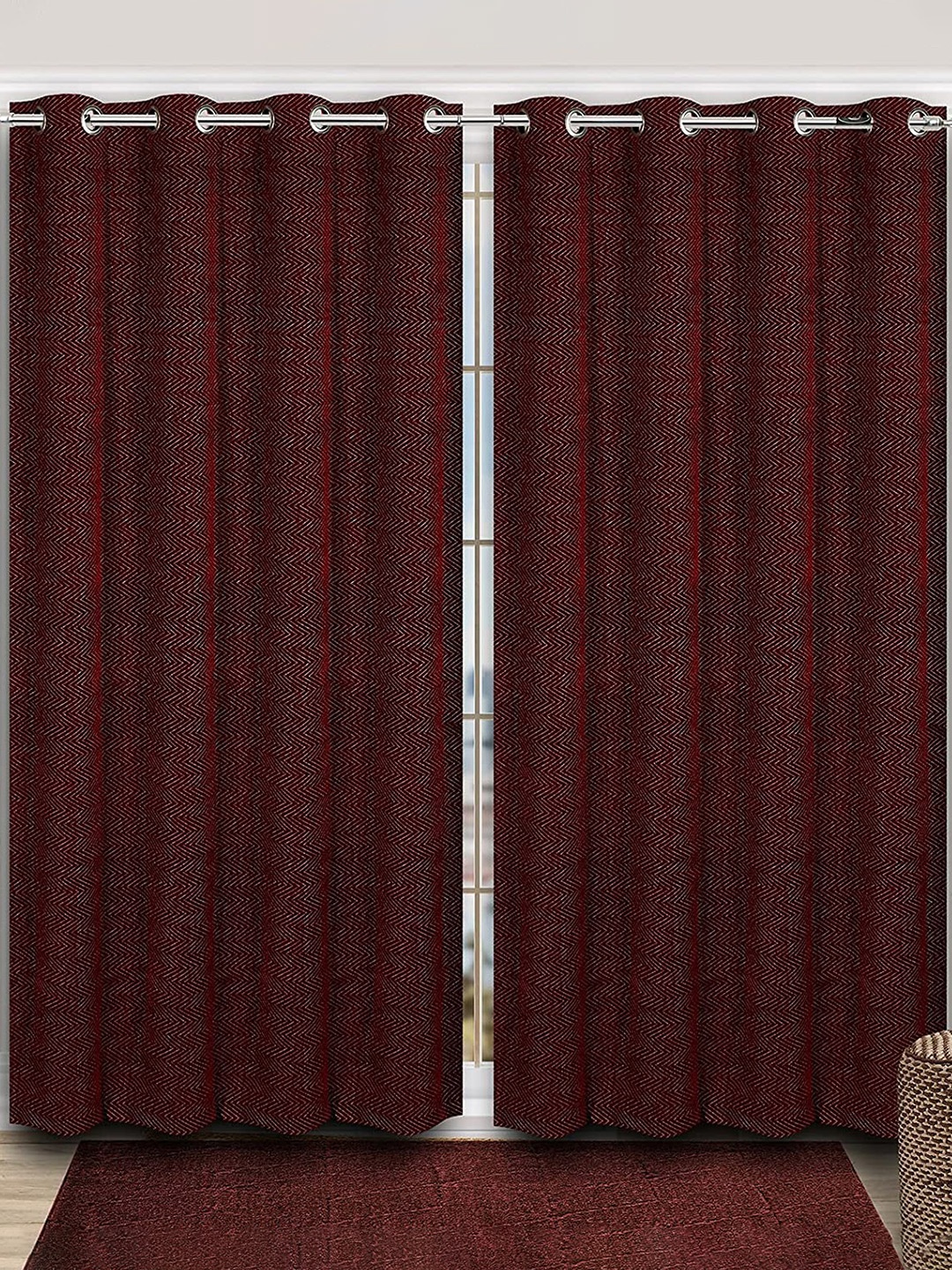 

Saral Home Zig-Zag Chenille BlackoutSet of 2 Maroon Long Door Curtains