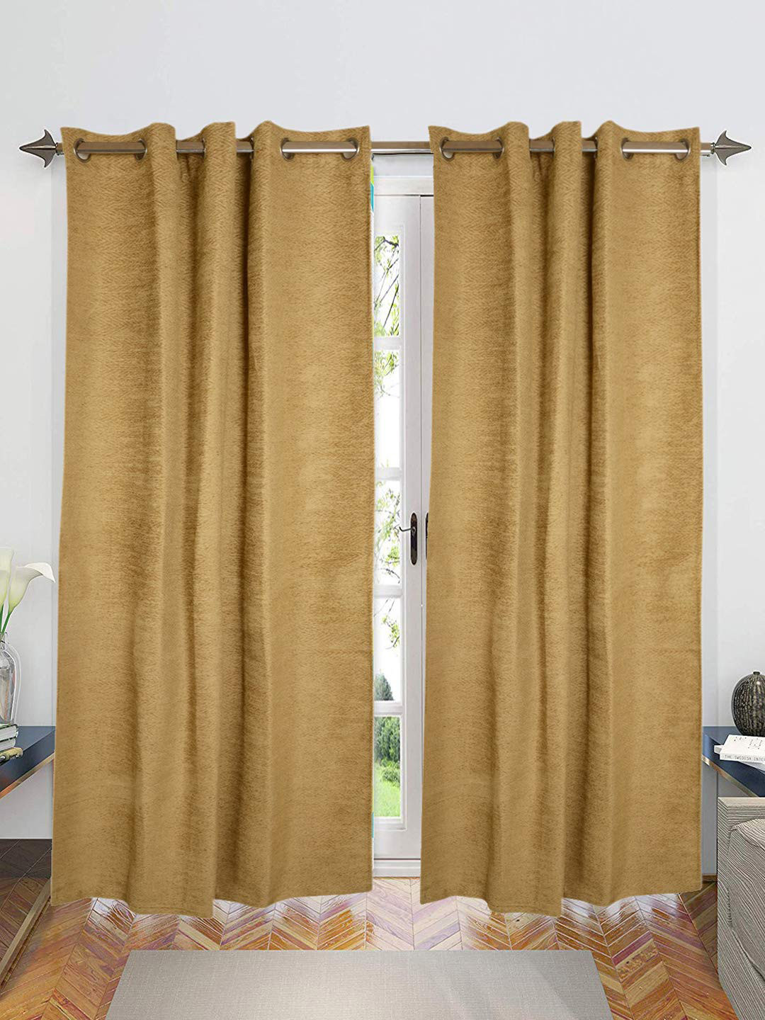 

Saral Home Zig-Zag Chenille BlackoutSet of 2 Gold Long Door Curtains