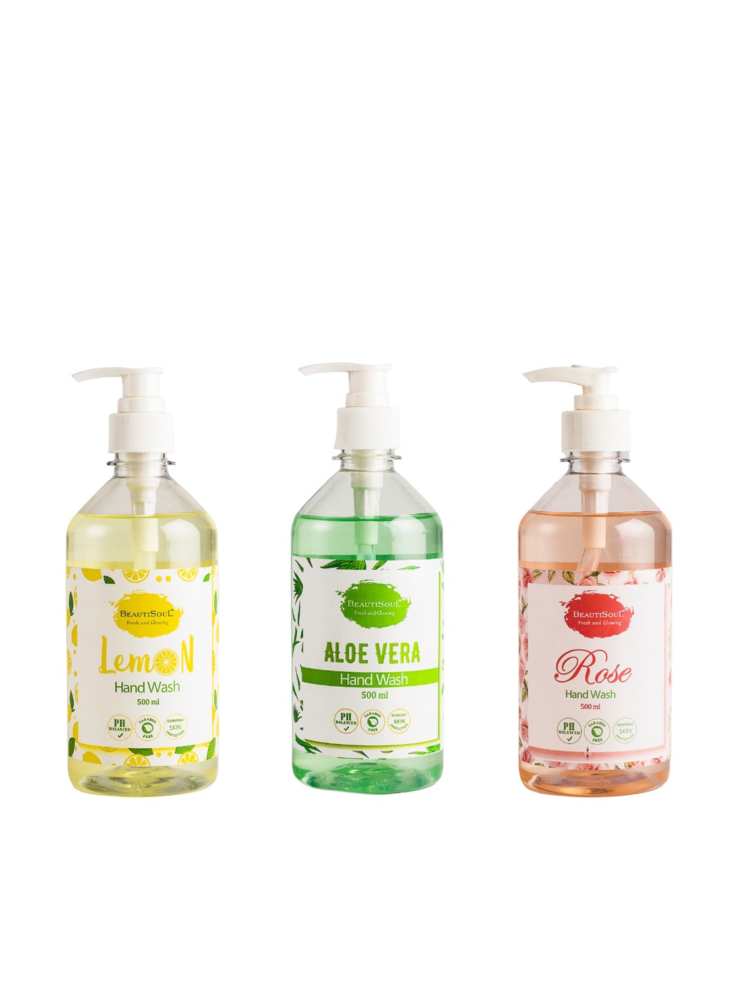 

Beautisoul Unisex Pack Of 3 Lemon & Aloevera Hand Wash - 500 ml, Green