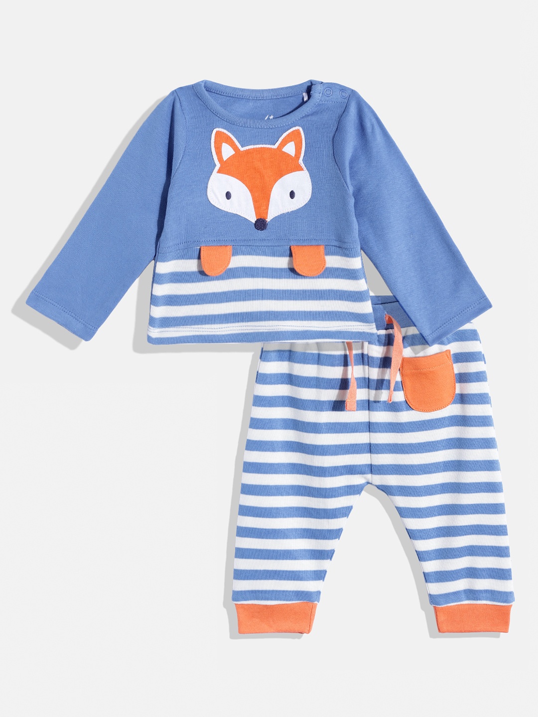 

H By Hamleys Infant Boys Blue & White Striped Pure Cotton T-shirt with Trousers