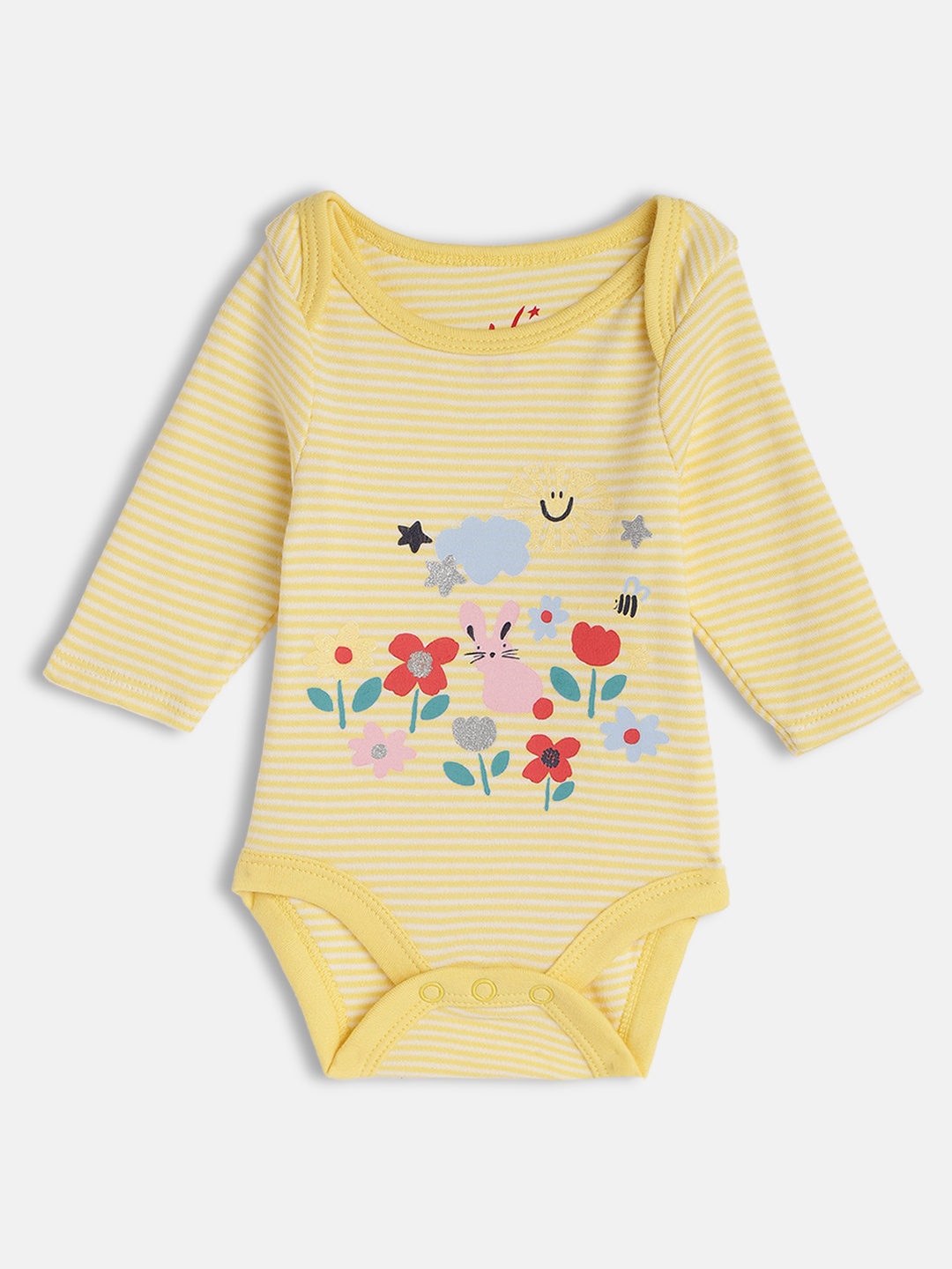 

H By Hamleys Infant Girls Yellow Printed Pure Cotton Bodysuits