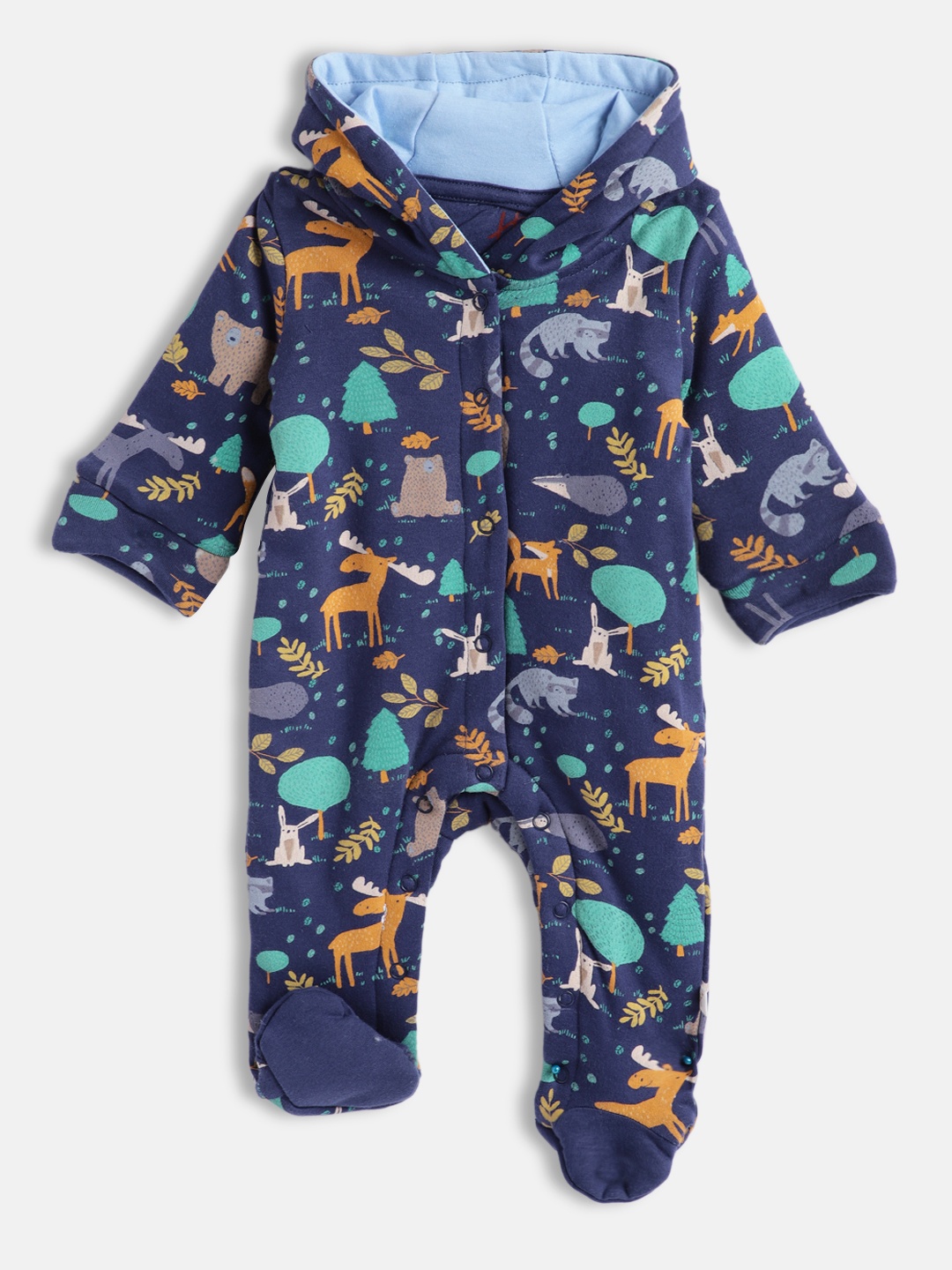 

H By Hamleys Infant Boys Conversational Printed Hooded Cotton Sleepsuit with 3-D Ears, Navy blue