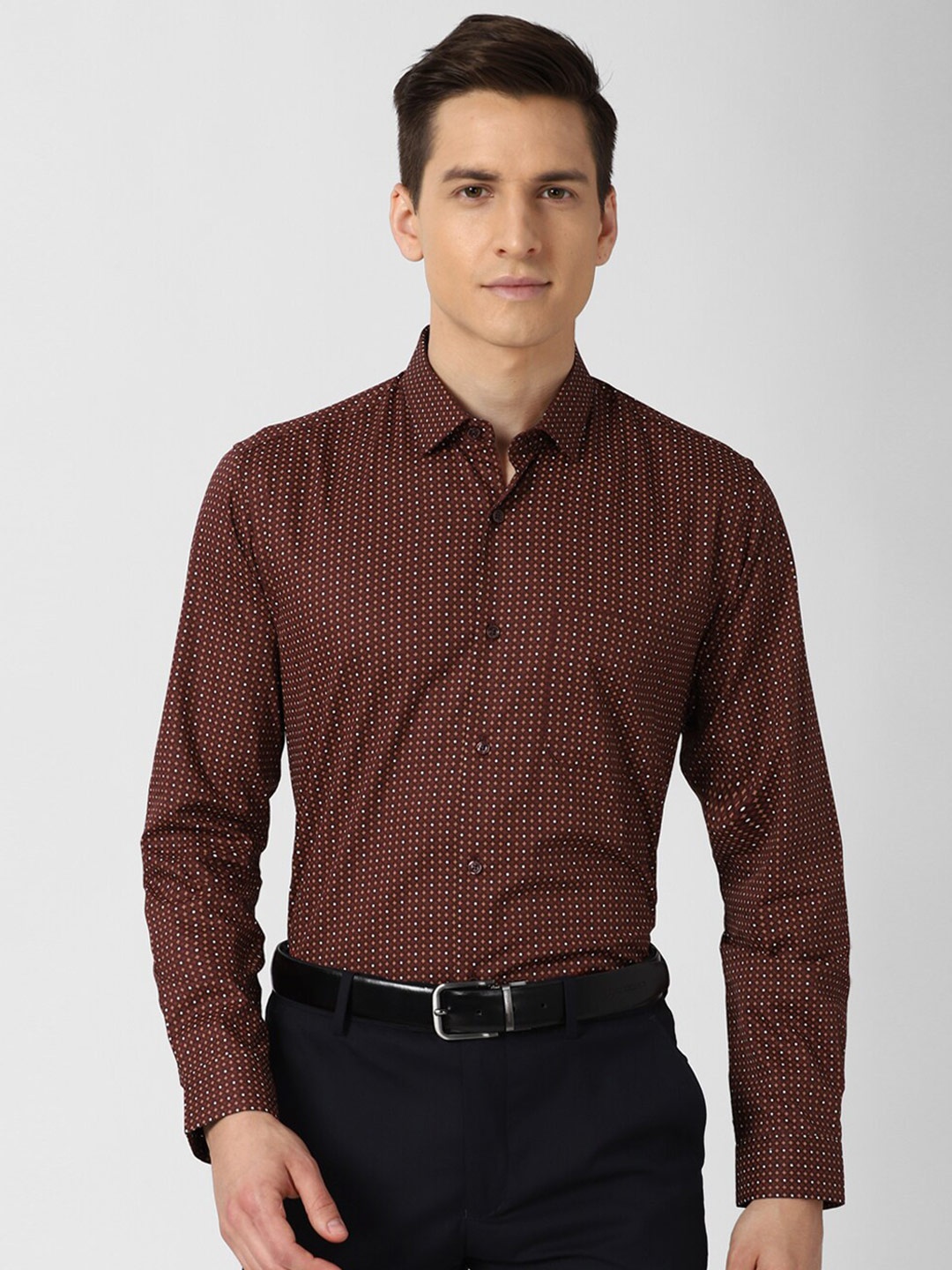 

Peter England Men Brown Opaque Printed Pure Cotton Formal Shirt