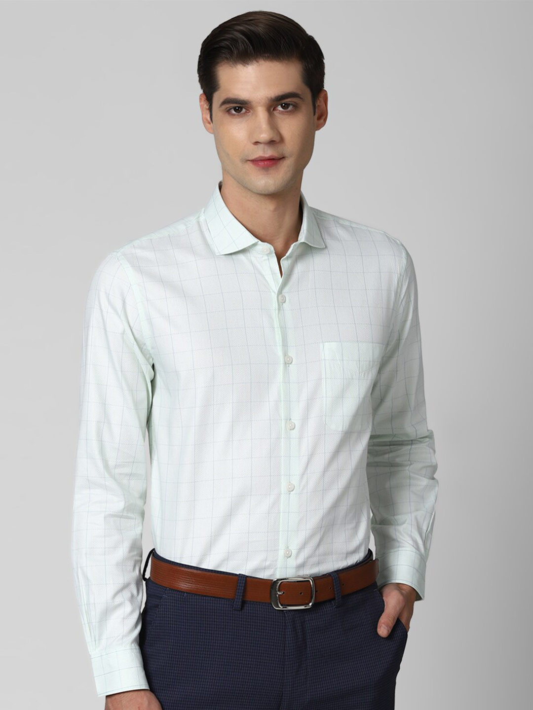 

Peter England Elite Men Green Slim Fit Opaque Striped Formal Shirt