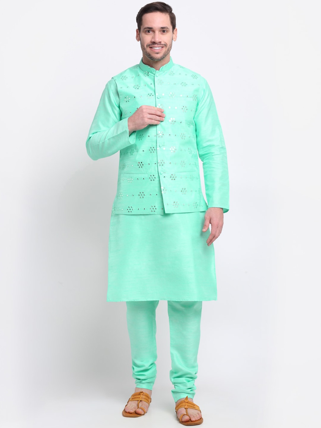 

KRAFT INDIA Men Sea Green Kurta & Churidar with Jacket