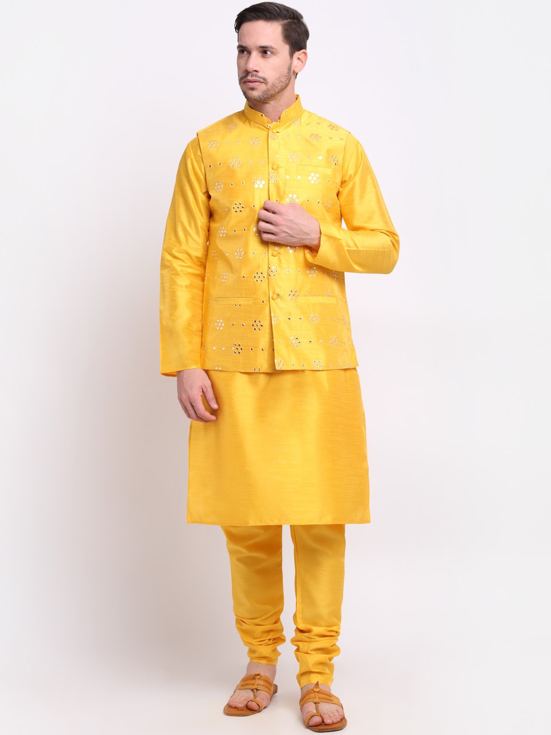 

KRAFT INDIA Men Kurta & Churidar with Jacket, Yellow