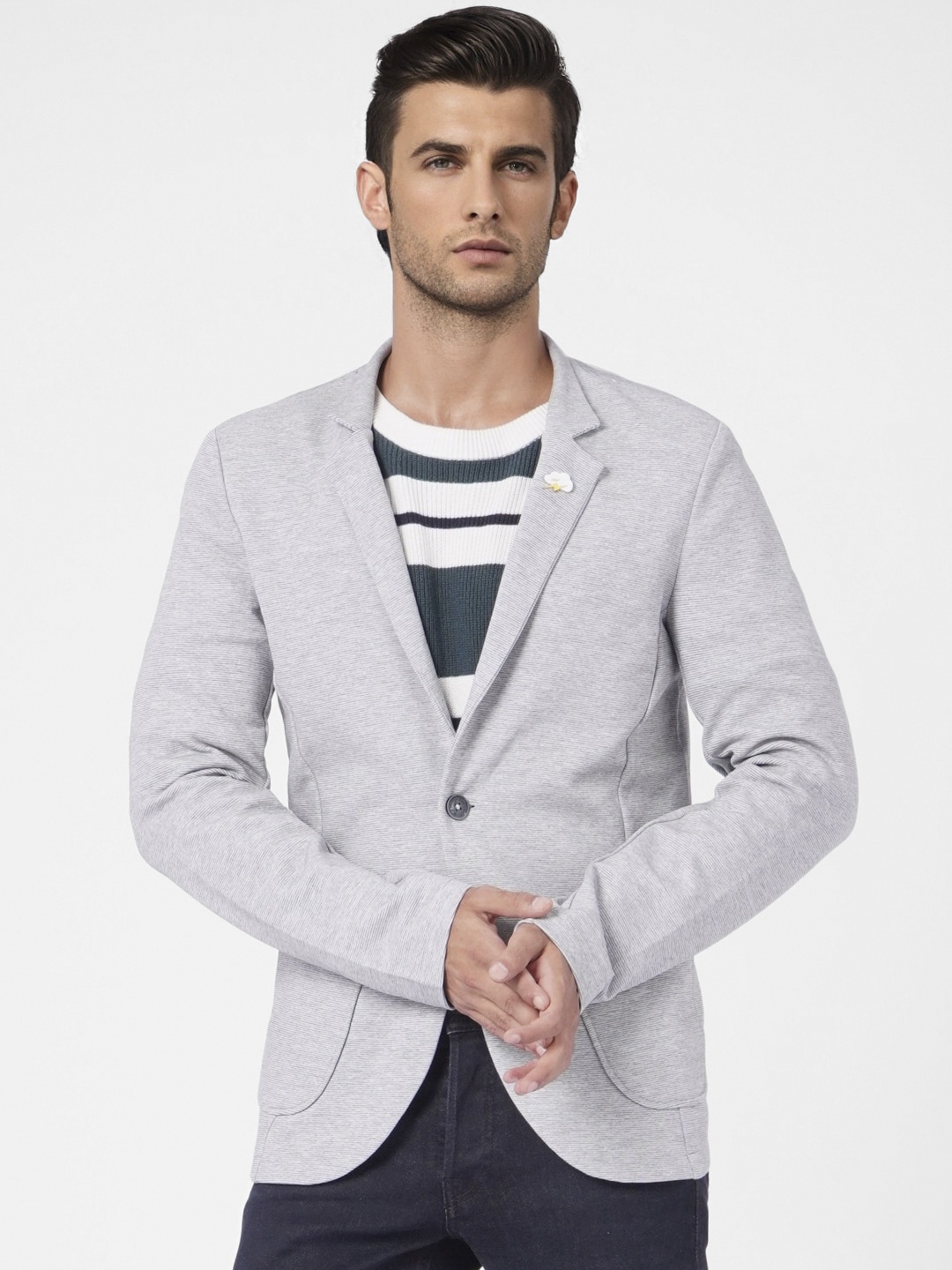 

Jack & Jones Men Grey Solid Single-Breasted Casual Blazer