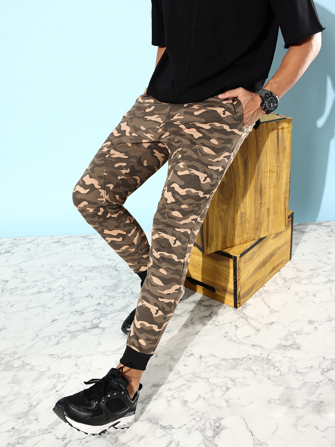 

Kook N Keech Men Olive Green Pure Cotton Camouflage Back Street Boys The Boxy Tee Joggers