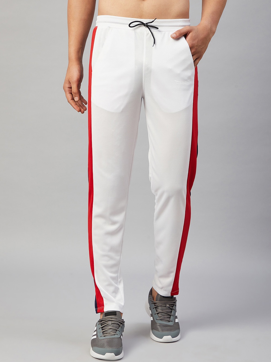 

CHROME & CORAL Men White & Red Colourblocked Track Pants