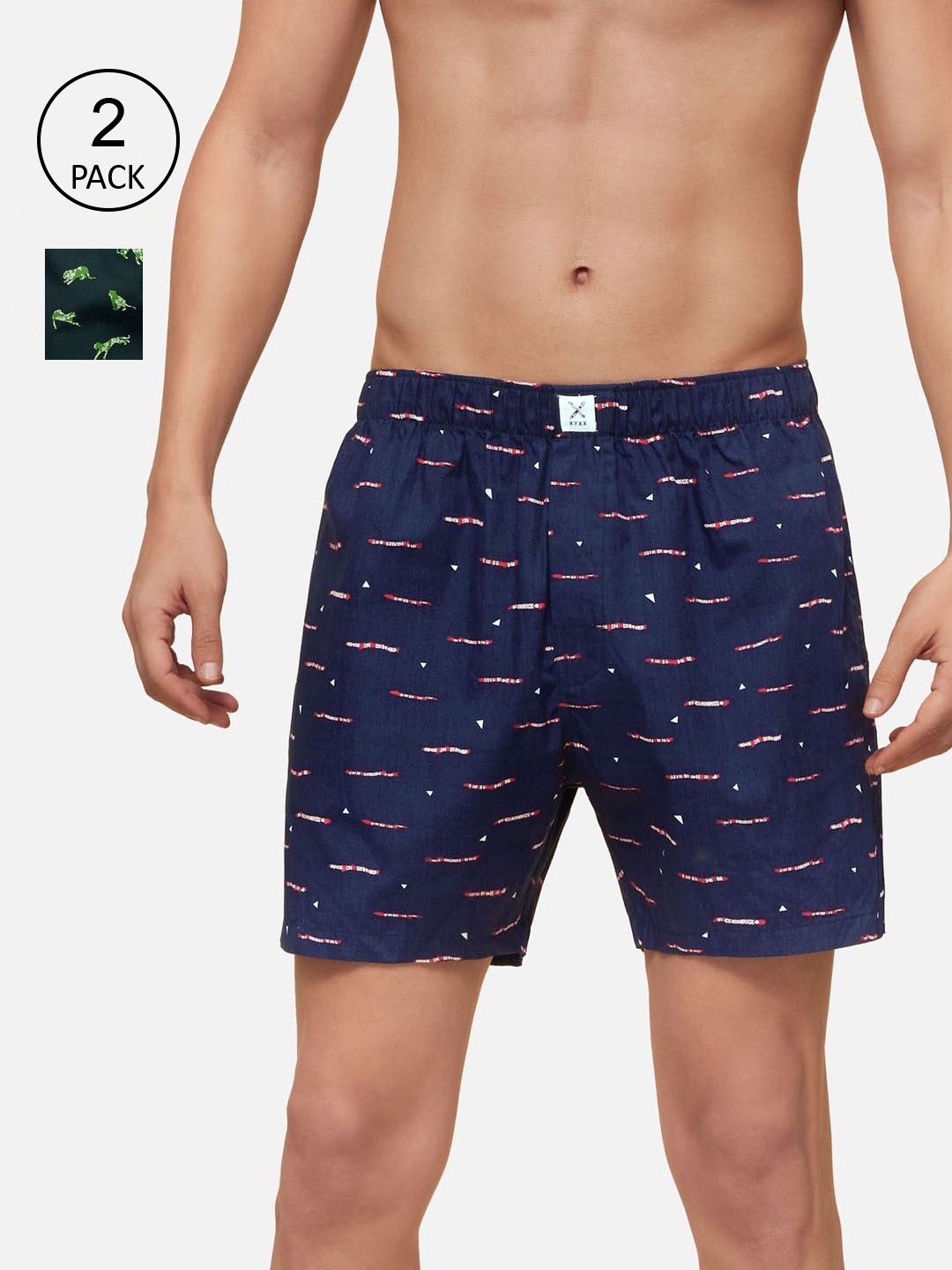 

XYXX Men Pack Of 2 Printed Pure Cotton Boxers XYBOX2PCKN189_, Navy blue