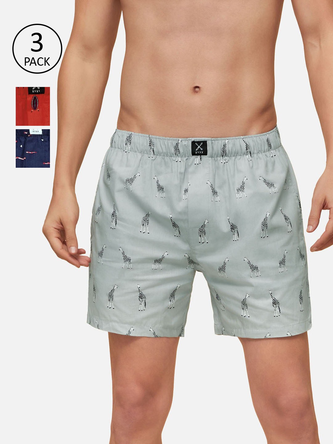 

XYXX Men Pack Of 3 Printed Pure Cotton Boxers XYBOX3PCKN170, Grey