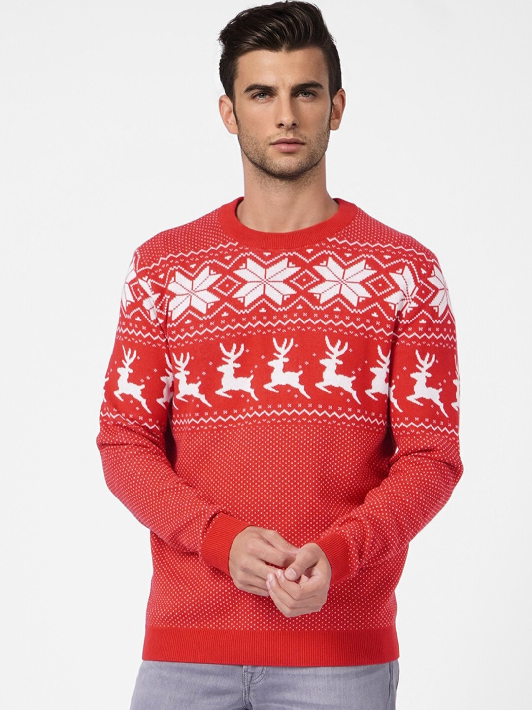 

Jack & Jones Men Red & White Printed Cotton Pullover