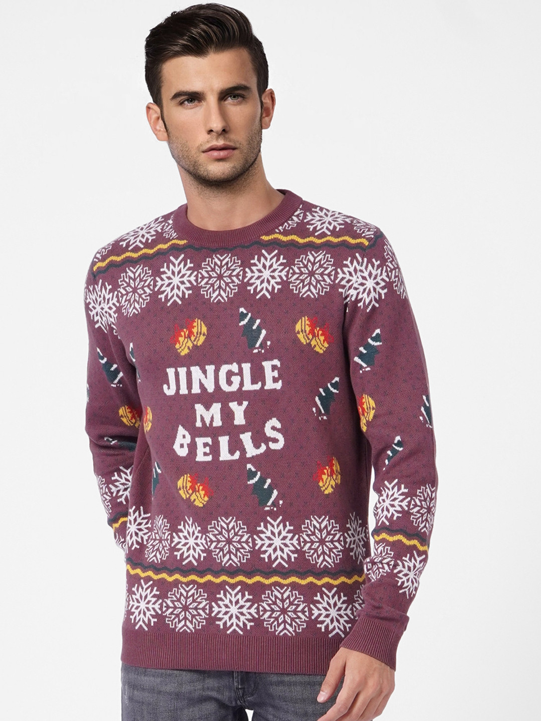 

Jack & Jones Men Purple Typography Printed Cotton Pullover