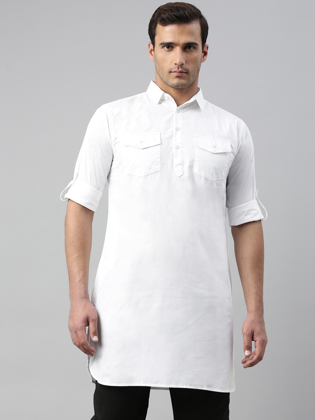 

WHITE HEART Men White Thread Work White Romance Pathani Kurta